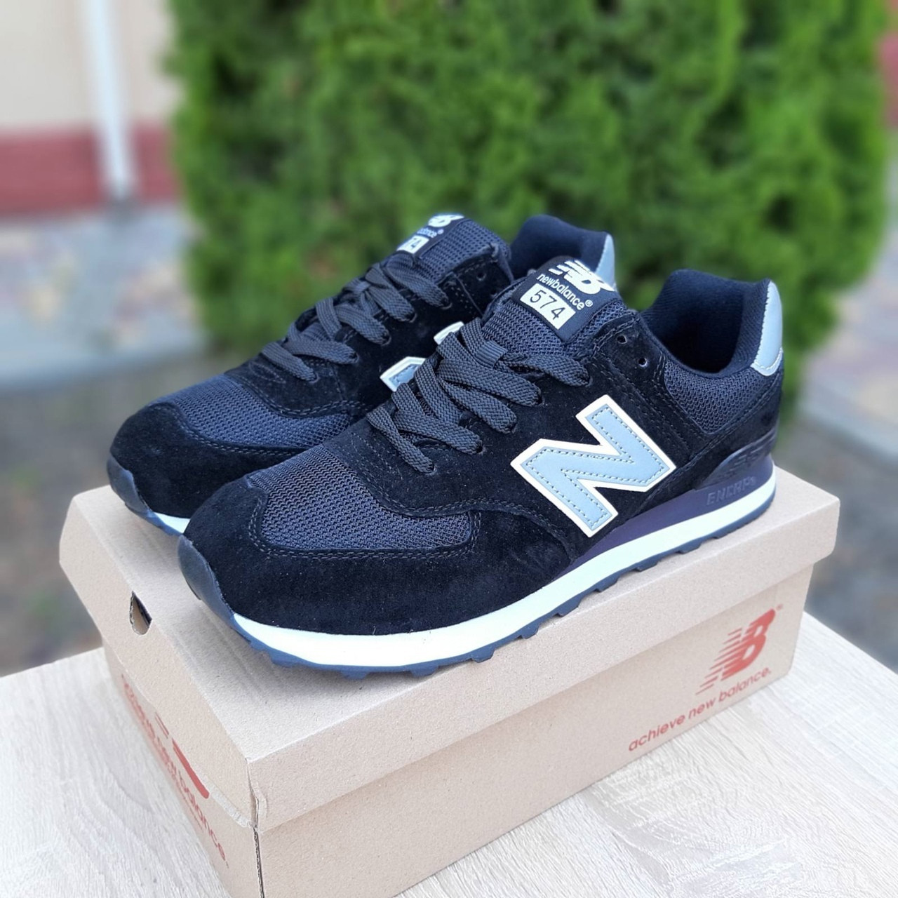 

New Balance 574 мужские демисезонные черные кроссовки на шнурках. Весенние мужские на сетке кроссы, Черный