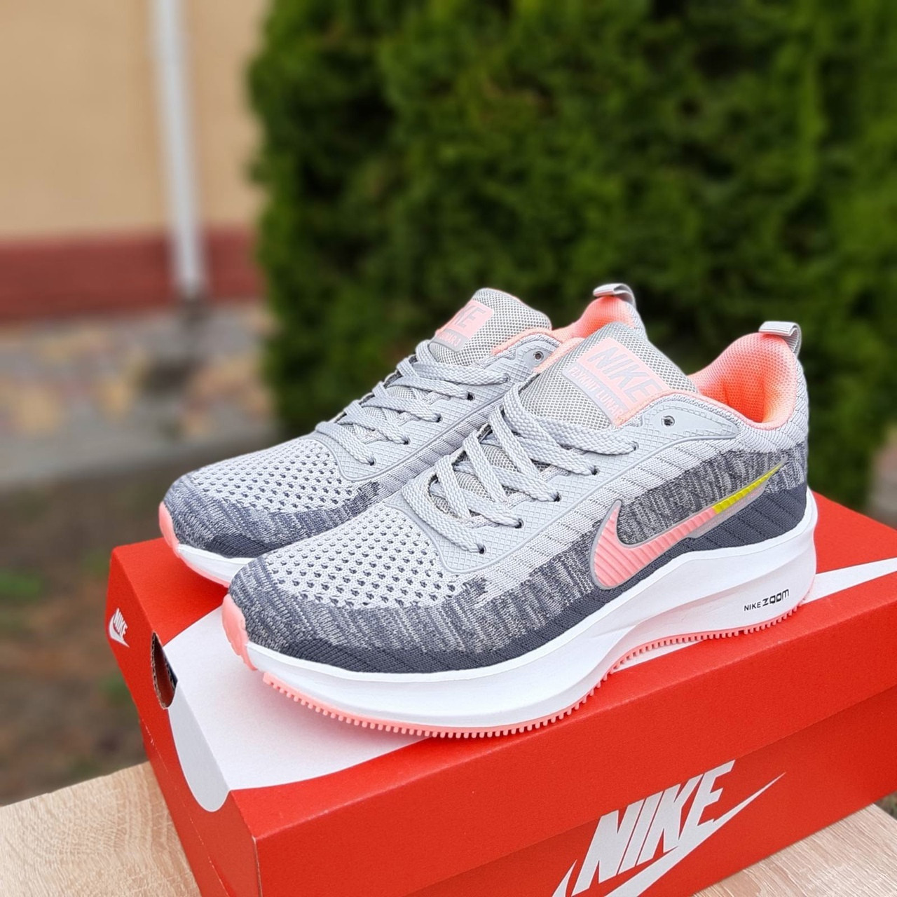

Nike Flyknit Lunar женские демисезонные серые кроссовки на шнурках. Весенние женские тканевые кроссы, Серый