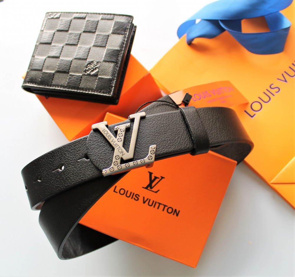 

Мужской подарочный набор - ремень и кошелек Louis Vuitton black, Черный