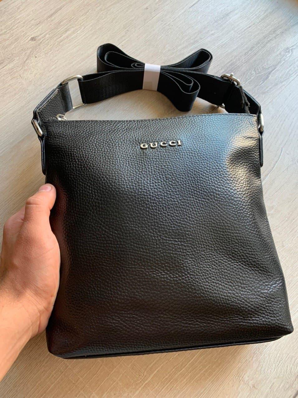 

Мужская кожаная сумка мессенджер Gucci черного цвета, Черный
