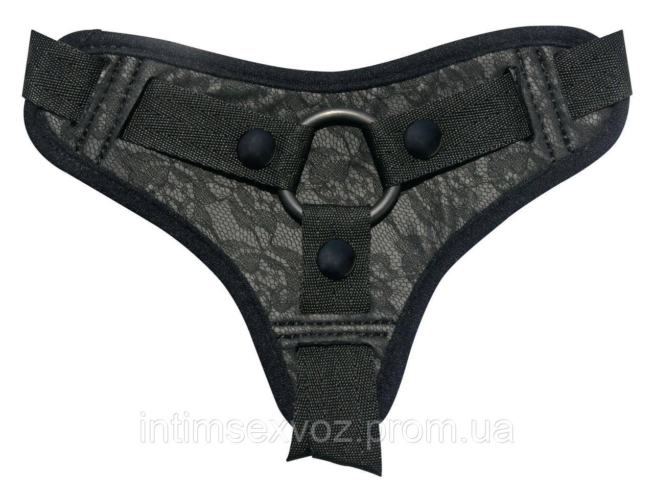 

Трусы для страпона Sportsheets Midnight Lace Strap-On, отделка под кружево, комфортные, Черный