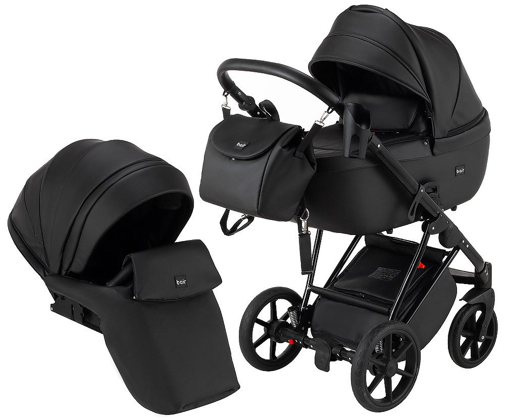 

Коляска 2 в 1 Bair Infinity кожа 100% BI-2230-AMO black (черный)
