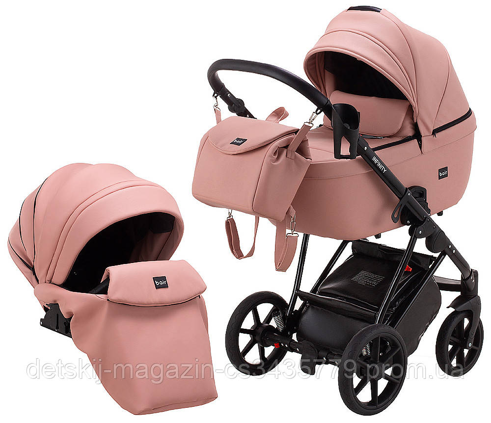 

Коляска 2 в 1 Bair Infinity кожа 100% BI-2202-AMO pink powder (розовый пудра)