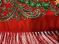 Хустина* етнічна з квітами та українським орнаментом колір червоний розмір 110*110 см, фото 1