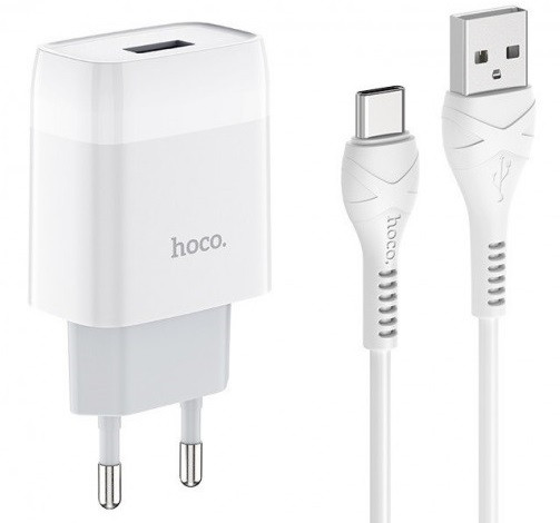 

Сетевое зарядное устройство для телефона + кабель USB Type-C Android HOCO C72A |1USB, 2.4A| Белый