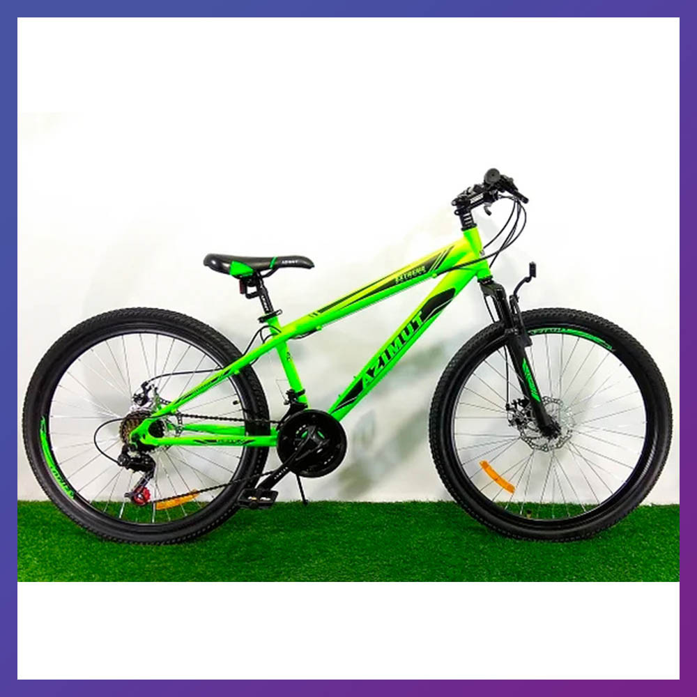 Велосипед гірський двоколісний швидкісний Azimut Extreme 24 дюймів GD 13 рама салатовий
