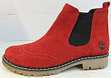 Оксфорд женские красные замшевые ботинки челси без каблука  весна осень демисезонные, фото 3