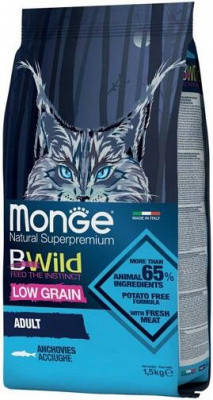 Monge (Монж) Cat BWild Low Grain Anchovies Низкозерновой корм для кішок з анчоусами 1,5 кг, фото 2