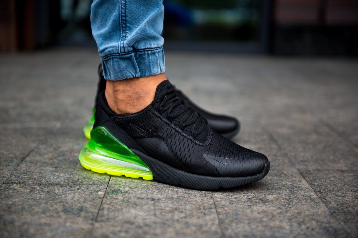 

Кроссовки мужские Nike Air Max 270 Neon Green чёрные. Размеры (41,43,44,45), Черные