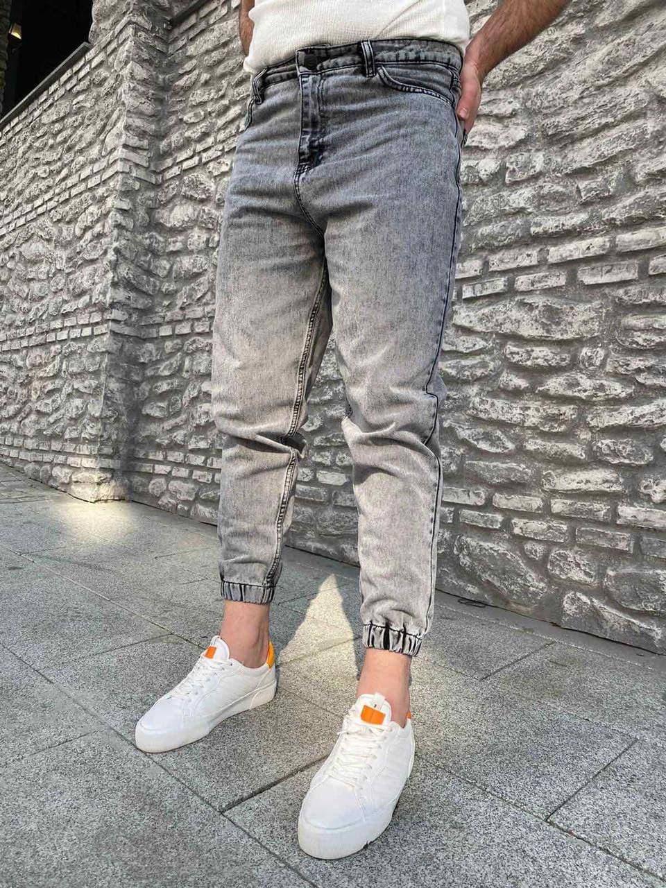 

Мужские джинсы джоггеры штаны однотонные на манжете серые | Производство Турция
