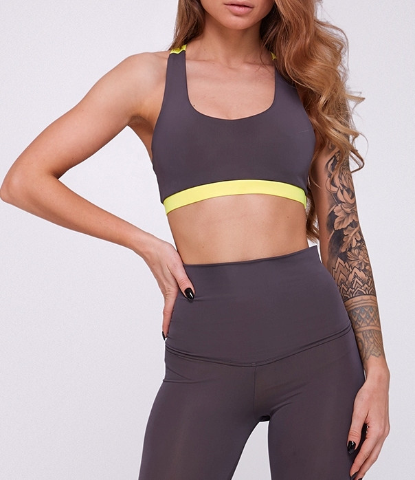 

Спортивный женский топ Asalart Cosmopolitan Gray - Yellow push-up