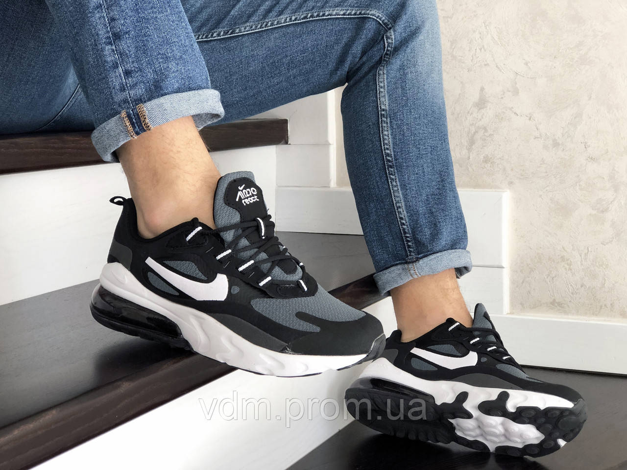 

Кроссовки мужские Nike Air Max 270 React в стиле Найк Аир Макс,текстиль, код SD-10411. Серые 44, Серый