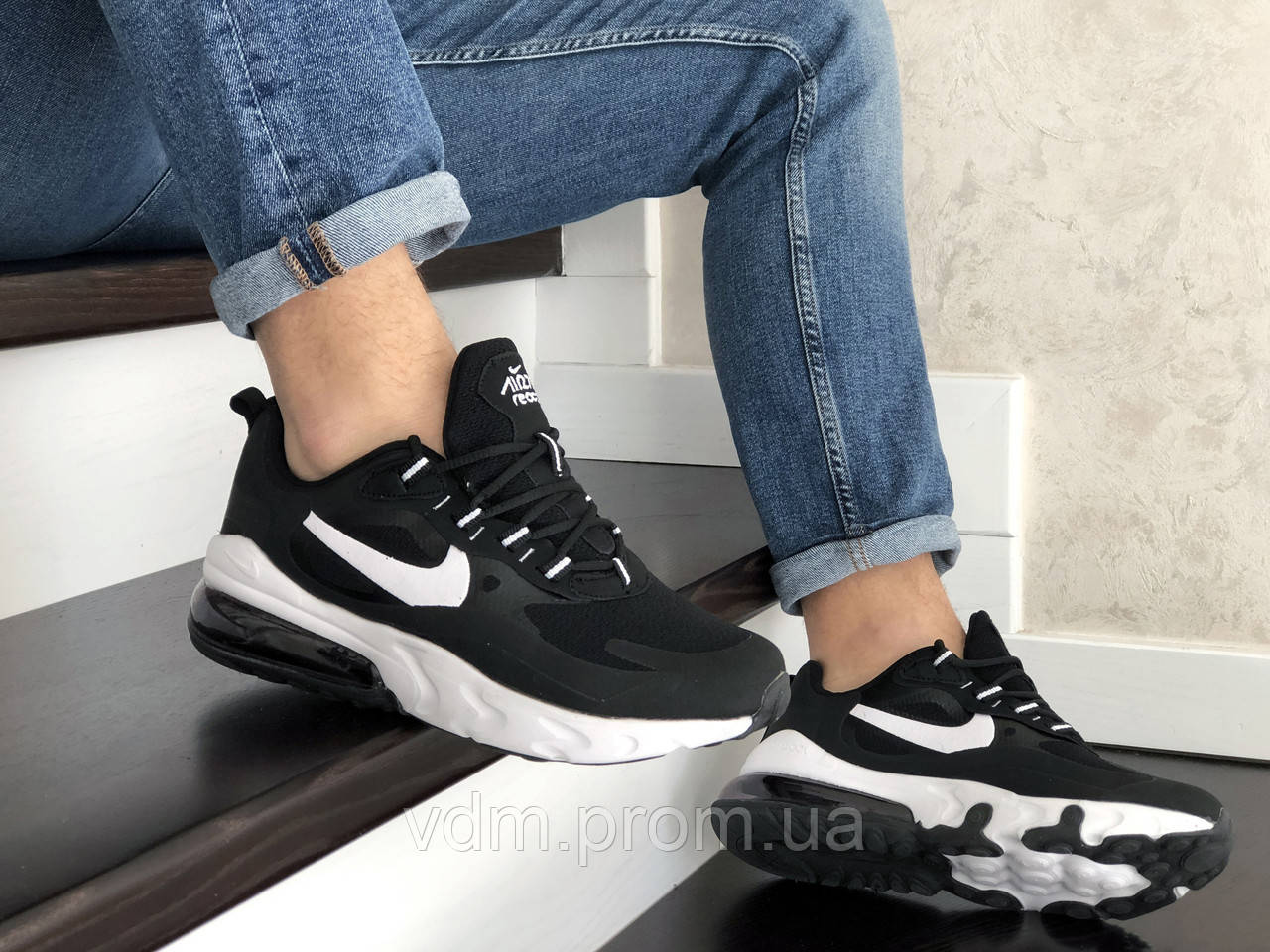 

Кроссовки мужские Nike Air Max 270 React в стиле Найк Аир Макс,текстиль, код SD-10417. Черные 42, Черный