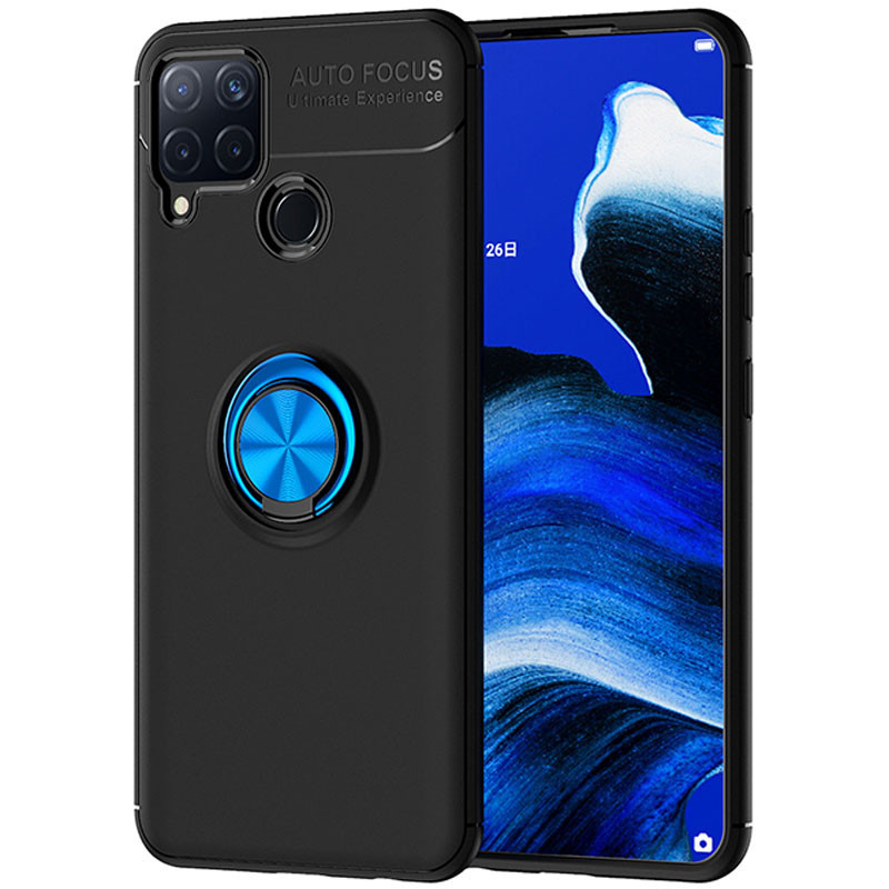 

TPU чехол Deen ColorRing под магнитный держатель (opp) для Realme C15 / C12, Черный / синий