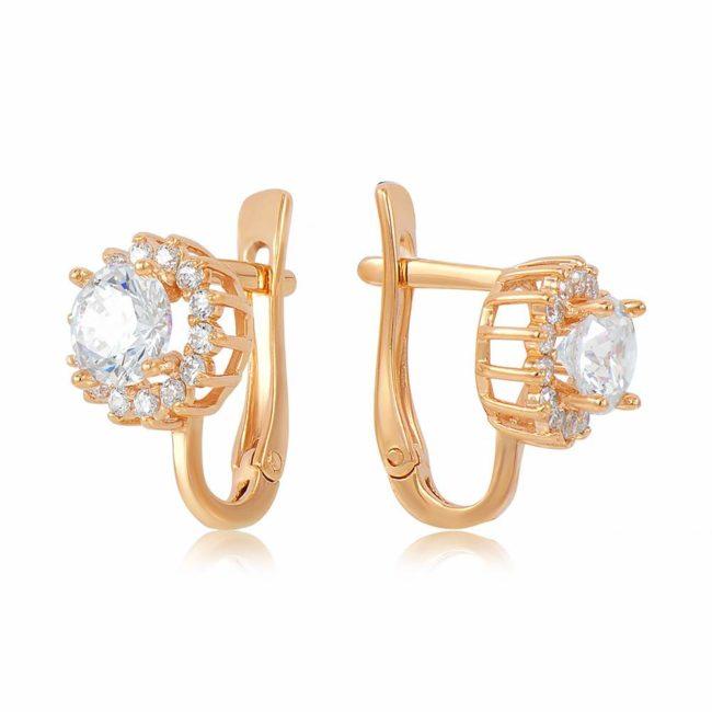 

Серьги золотые с английской застежкой с камнями SWAROVSKI Zirconia, "Британия", С4044SW