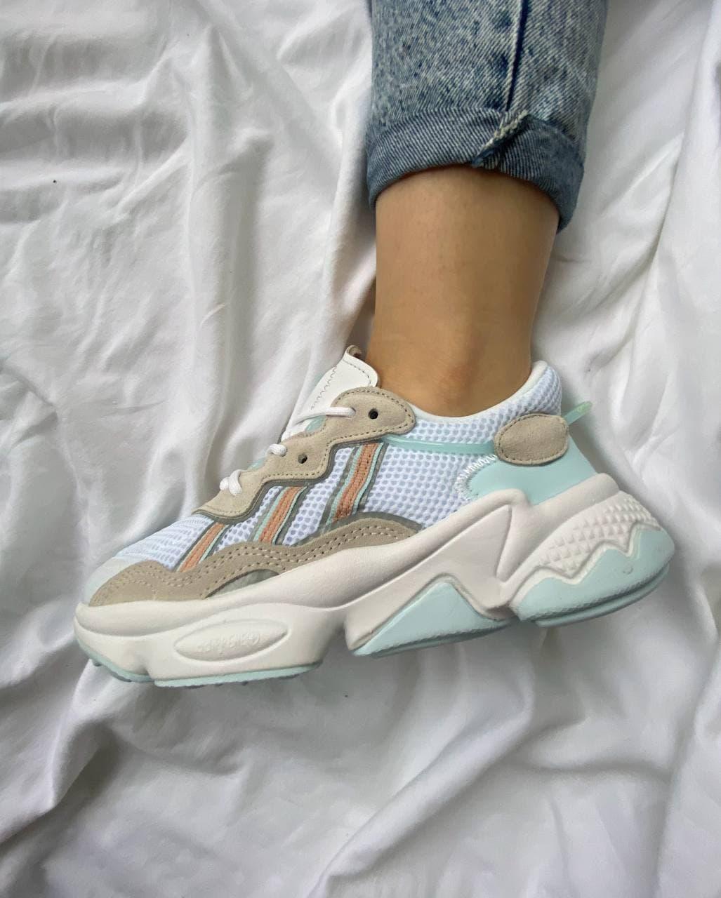 

Кроссовки женские Adidas Ozweego White Beige Mint / Адидас Озвиго Белые Бежевые Мятные 37, Белый