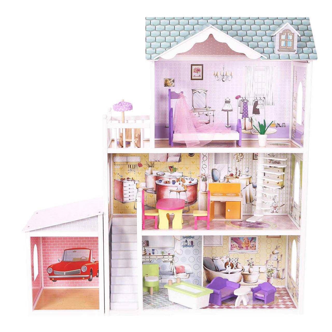 

Мега большой игровой Кукольный домик для Барби EcoToys 4108wg Beverly 124 см деревянный 3 этажа + мебель 13