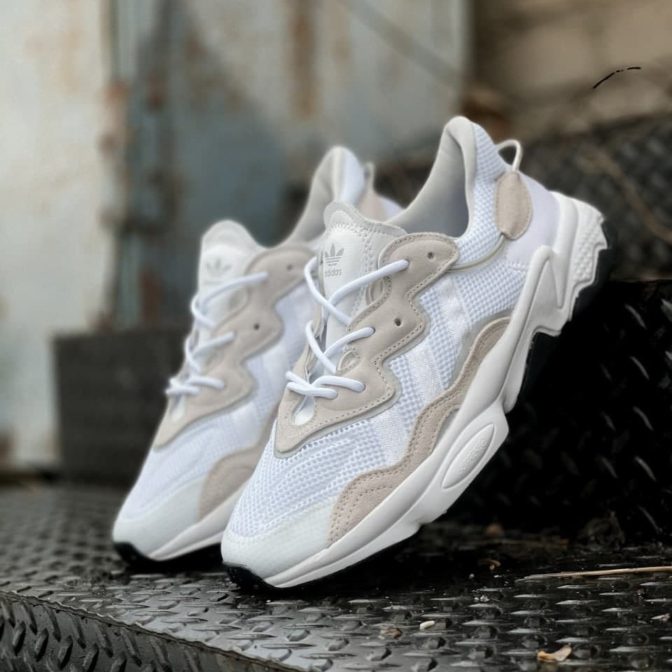 

Кроссовки мужские рефлективные Adidas Ozweego Adiprene White Grey / Адидас Озвиго Белые Серые 42, Белый