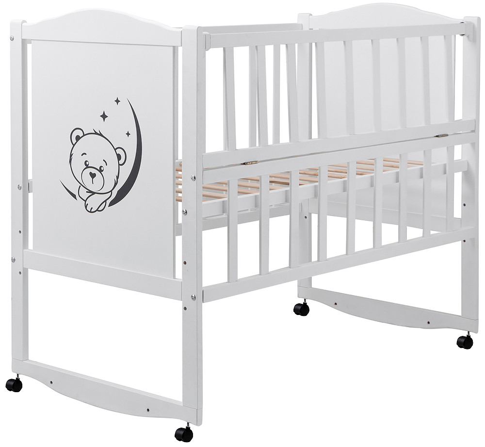

Кровать Babyroom Тедди T-01 фигурное быльце, откидной бок, колеса белый