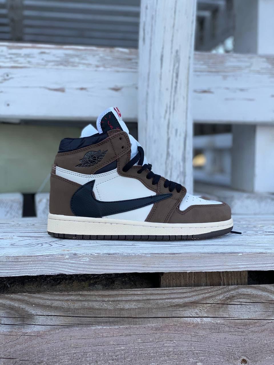 

Мужские кроссовки Nike Air Jordan 1 Retro High x Travis Scott / Найк Аир Джордан 1 Ретро Высокие Трэвис Скотт, Коричневый