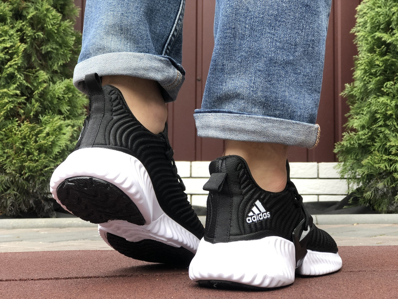 Кроссовки демисезонные мужские в стиле Adidas Alphabounce Instinct, черно белые 42, Черно-белый