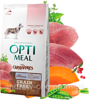 

Корм Optimeal Dog Adult Grain Free Duck & Vegetables, для взрослых собак всех пород, 10 кг