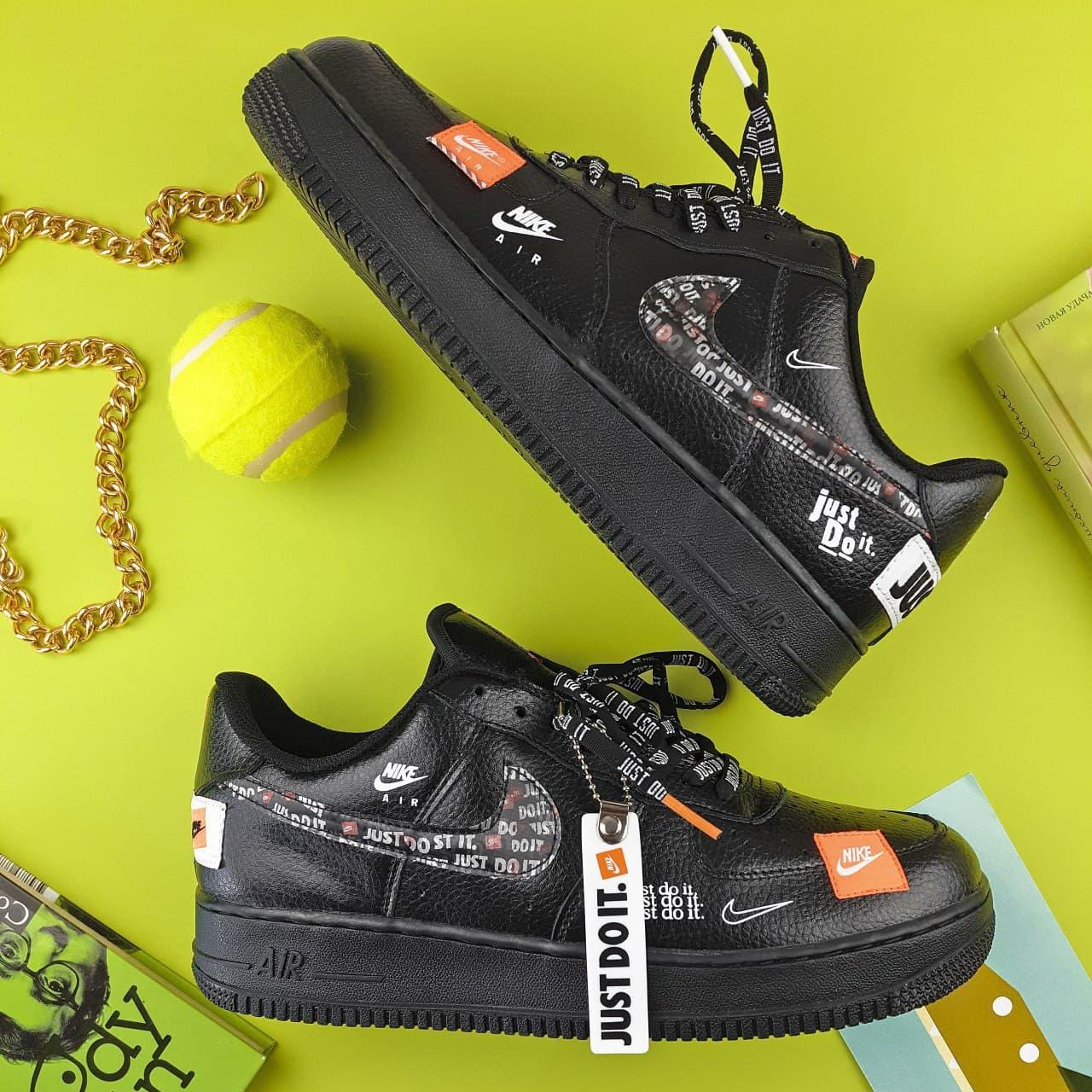 

Мужские кроссовки Nike Air Force 1 Just Do It Black / Найк Аир Форс 1 Джаст Ду Ит Черные, Черный