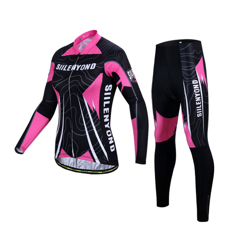 

Велокостюм женский Siilenyond SW-CT-057 Полосы длинный рукав штаны Черный с розовым 3XL КОД: 6377-21914
