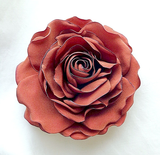  Брошка квітка з тканини ручної роботи "Теракотова Троянда"-купити-в інтернет-магазині AnnaRose