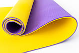 Килимок для йоги, фітнесу та спорту (каремат спортивний) OSPORT Спорт Pro 8мм (FI-0122-1) Фіолетово-жовтий, фото 2