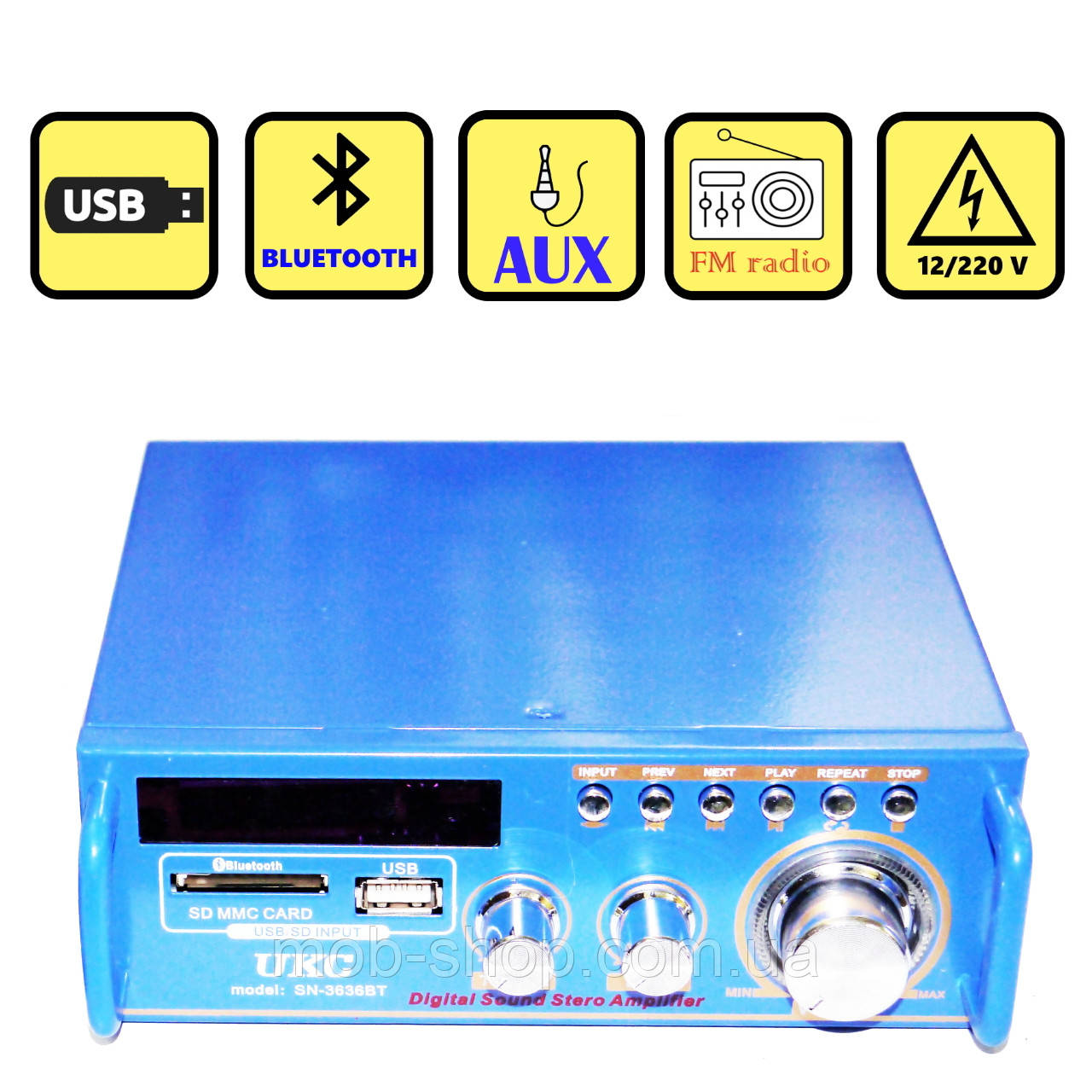 Усилитель звука UKС SN-3636BT Bluetooth USB SD FM радио MP3 (домашний стерео усилитель звука с блютуз)