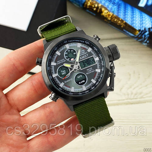 

Часы наручные, оригинальные AMST 3003 Black-Black Green Wristband