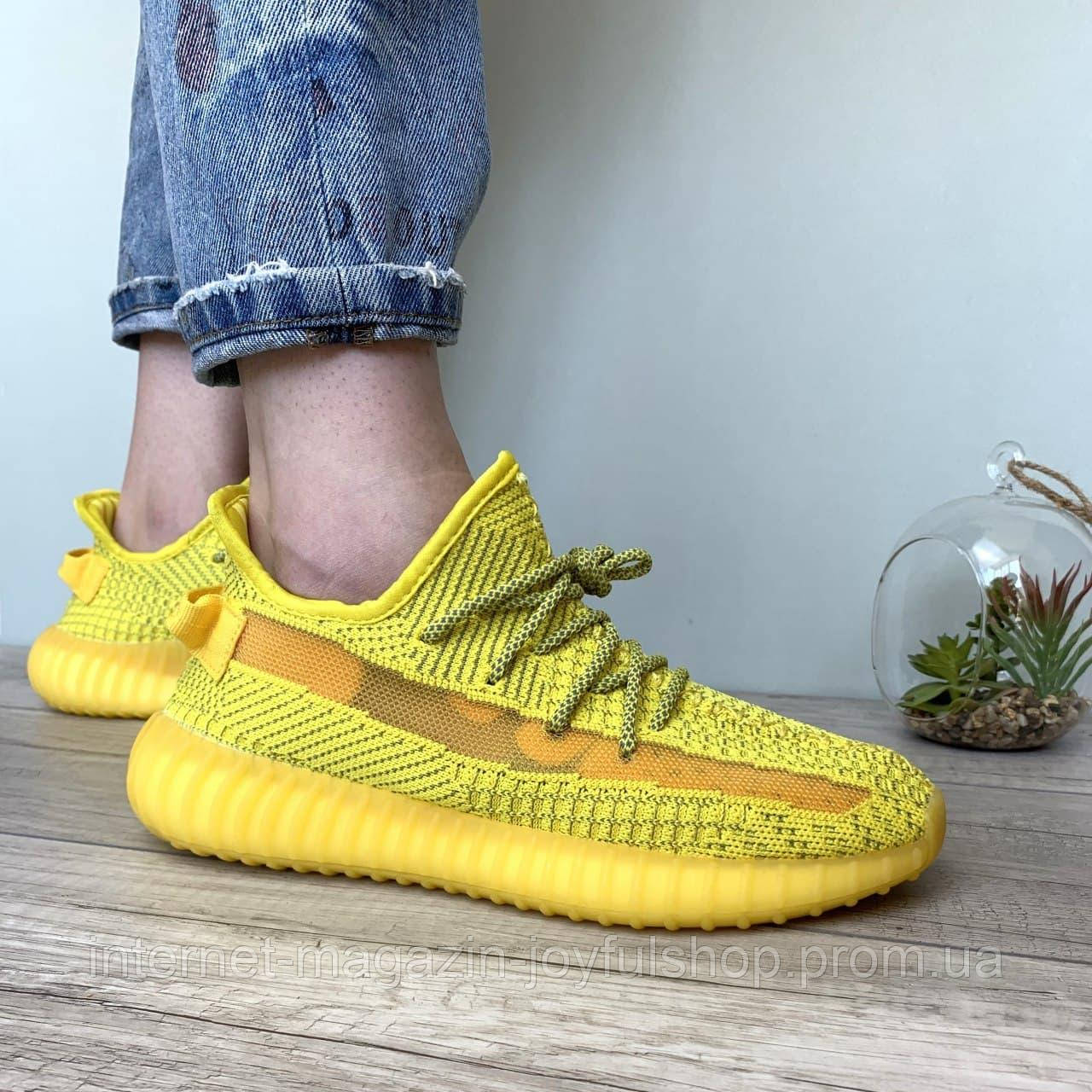 

Женские кроссовки Adidas Yeezy Boost 350 желтые Адидас изи буст. Полный рефлектив, Желтый