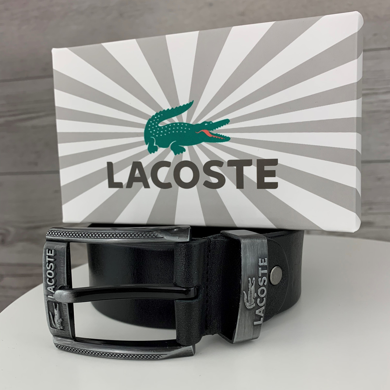 

Мужской кожаный классический ремень пояс Lacoste Лакоста брендовый из натуральной кожи, Черный