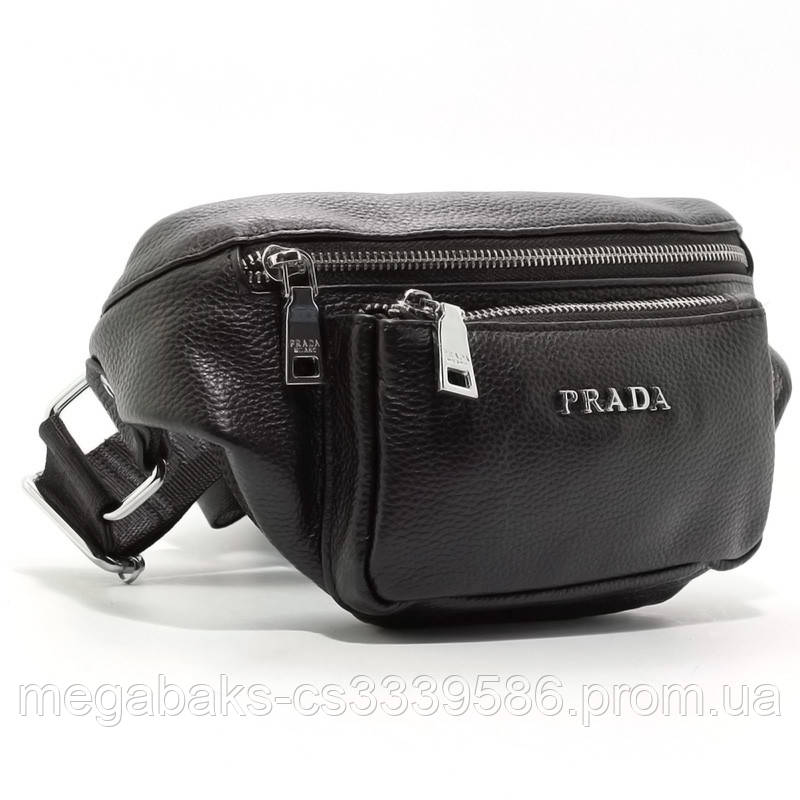 

Сумка поясная кошелек на пояс кожаный черный Prada 8033