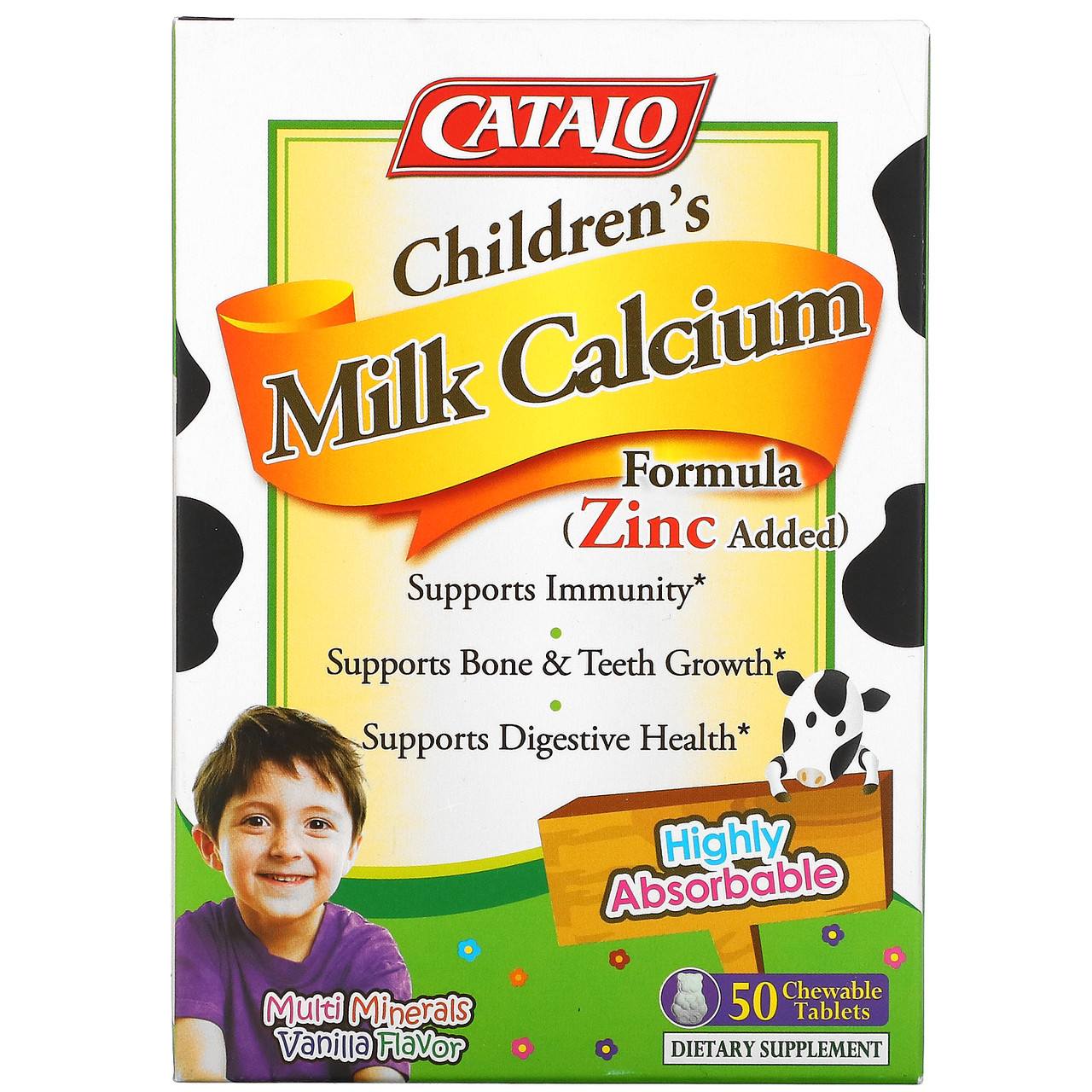 

Catalo Naturals, Children's Milk Calcium Formula, Vanilla, 50 Chewable Tablets