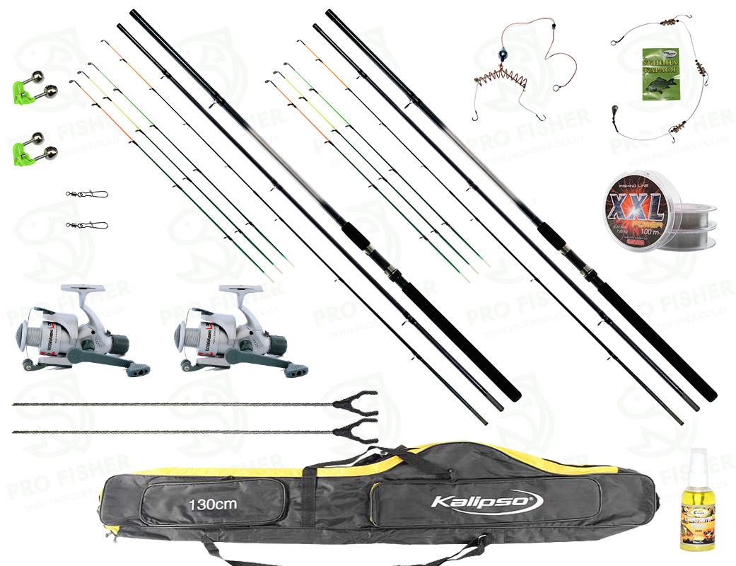 

Набір Фідерний 3.6м. 2 Вудилища +Котушки з волосінню +Стійки +Чохол 130см. +Оснащення, Зелёный