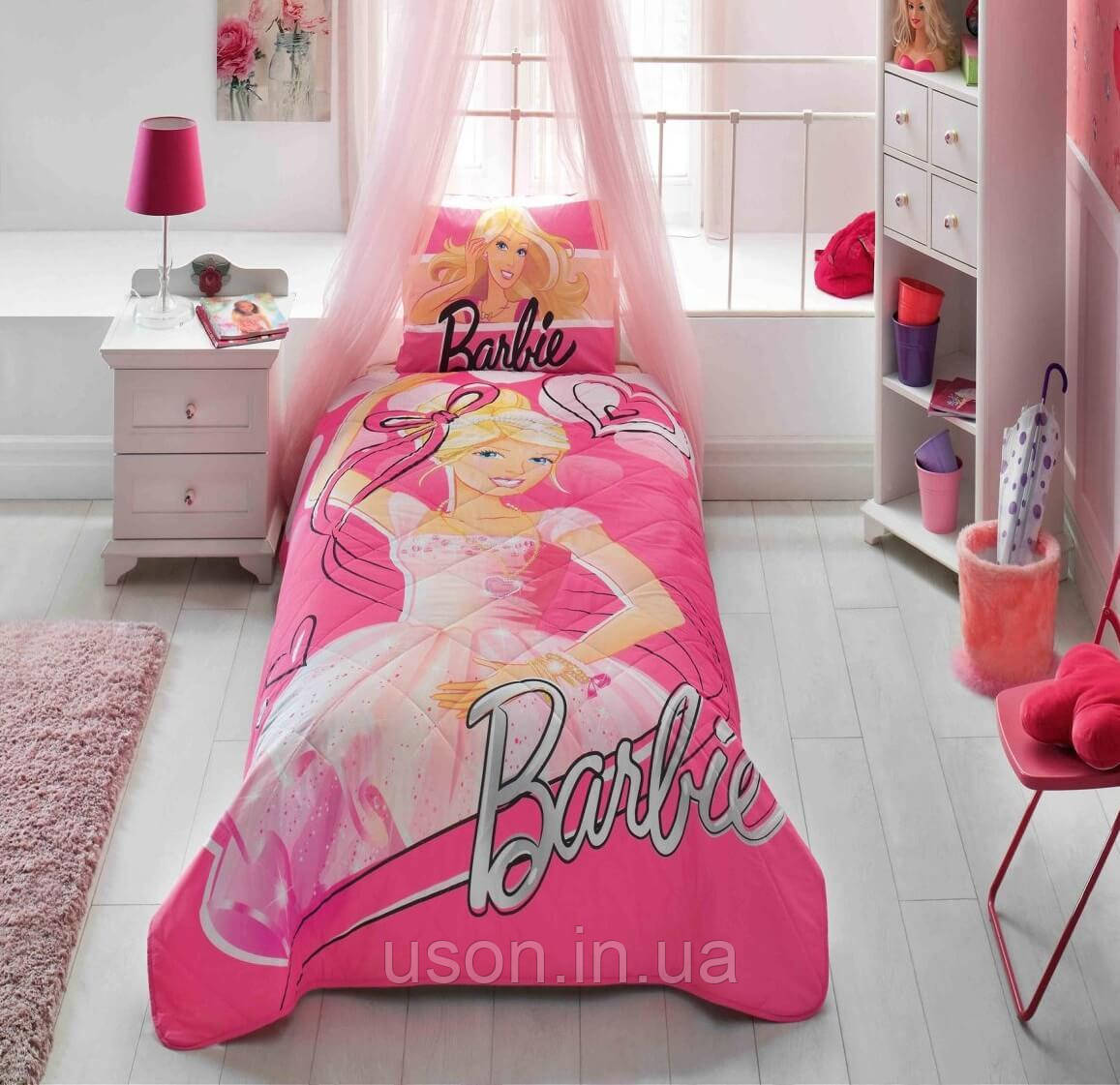 

Стеганное покрывало TAC Disney Barbie Balerina 160×220см + наволочка, Розовый