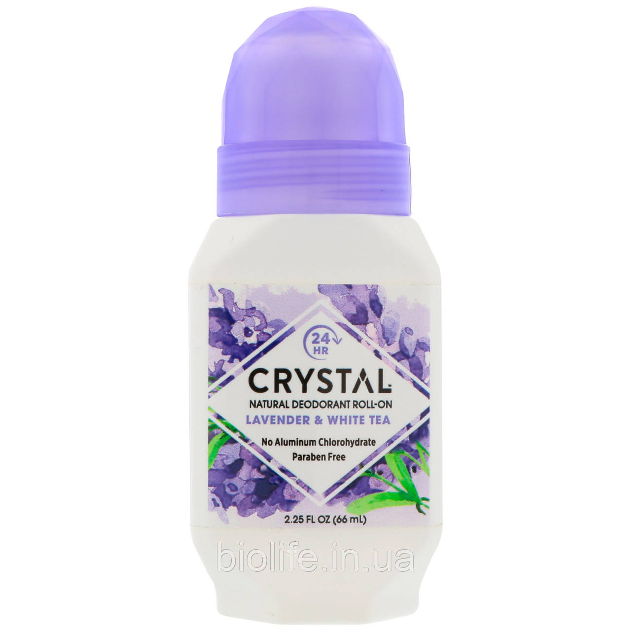 

Crystal Body Deodorant, Натуральный шариковый дезодорант с лавандой и белым чаем, 2,25 жидкой унции (66 мл),,