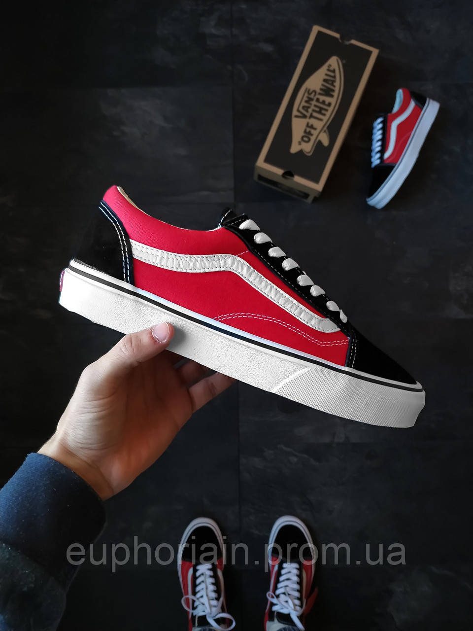 

Мужские кеды Vans Old Skool Красно-черные 42, Красный