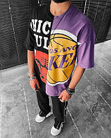 Літня молодіжна бавовняна футболка "Баскетбольна ліга" чорна з фіолетовим - S, M, фото 1