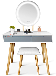 Туалетний столик із дзеркалом та підсвічуванням Homart Mondi білий + табурет (9366)