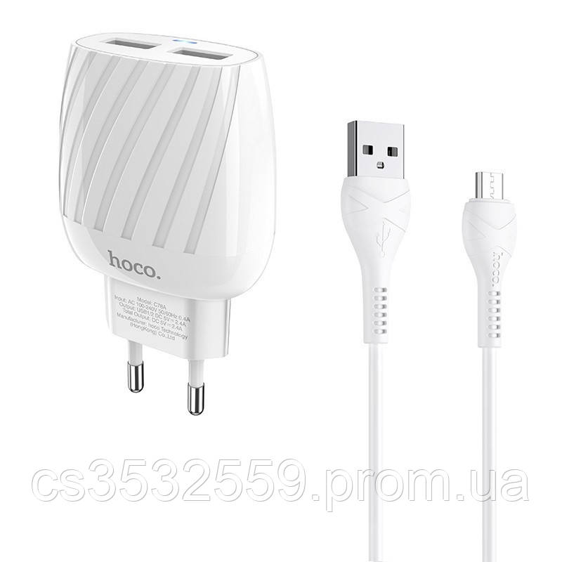 

СЗУ Hoco C78A (2USB/2.4A) + microUSB, Белый