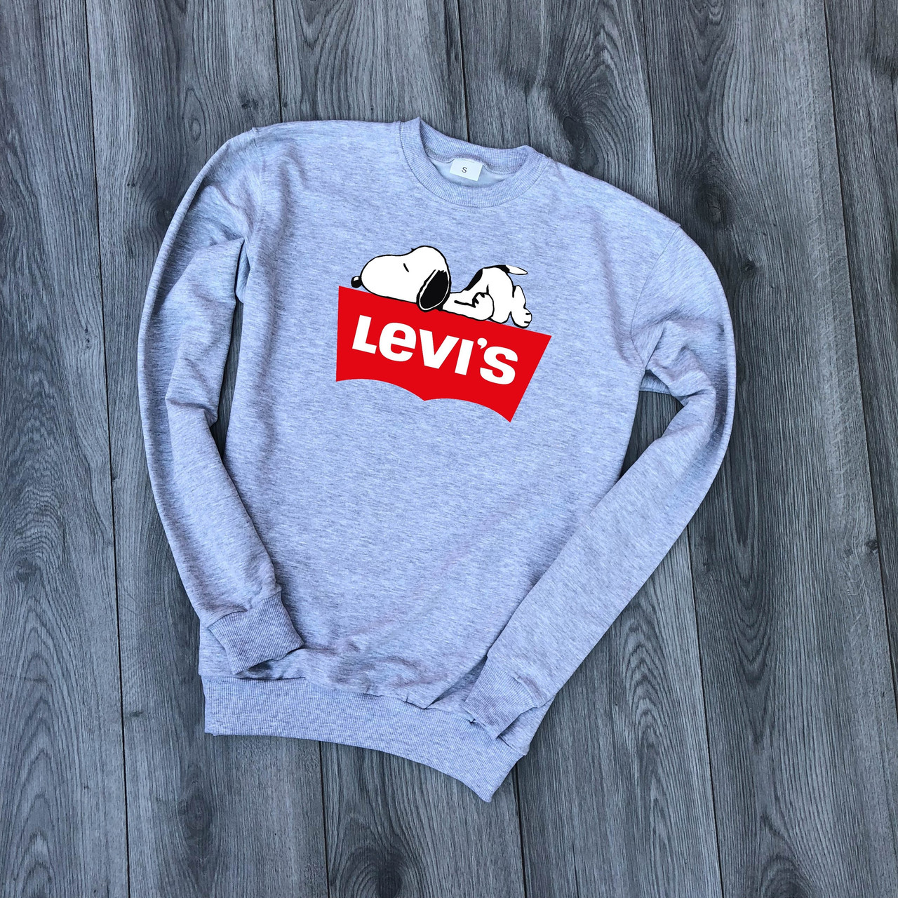 

Мужской утеплённый меланжевый свитшот с принтом "Levis", Серый