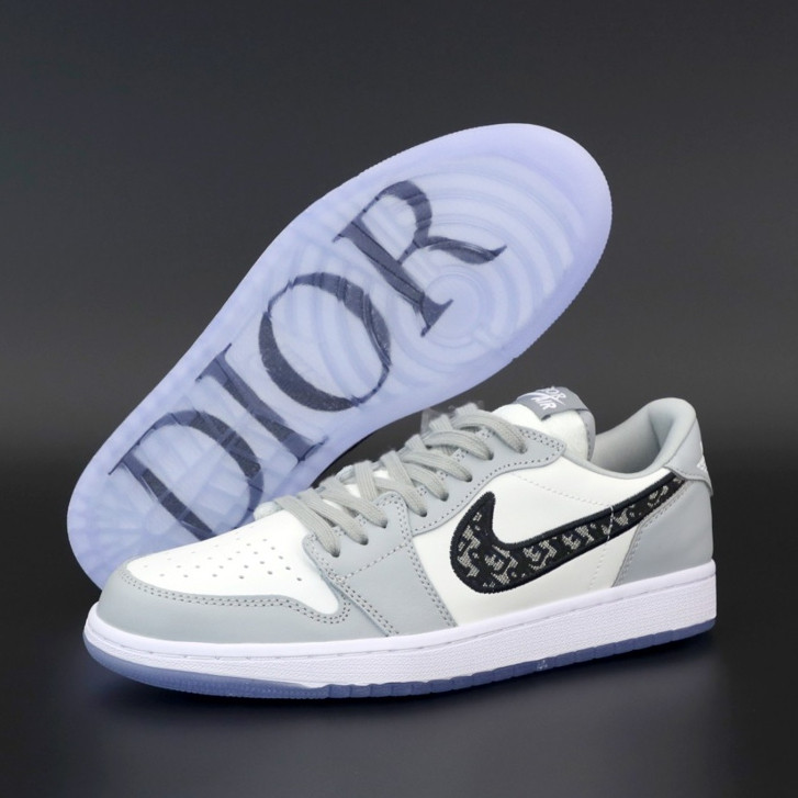 

Женские кроссовки в стиле Nike Air Jordan 1 Low x Dior, кожа, серый, белый, Вьетнам 37, Разные цвета