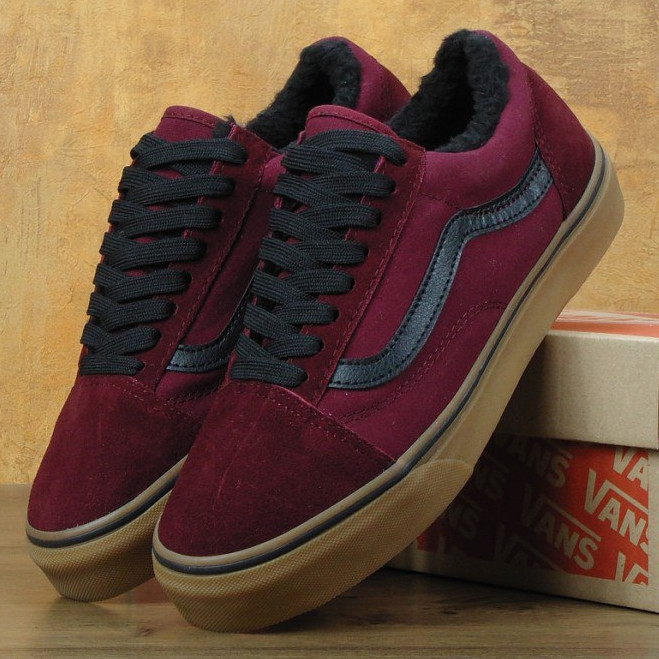 

Мужские зимние кеды в стиле Vans Old Skool, (с мехом), бордовый, Китай 42.5