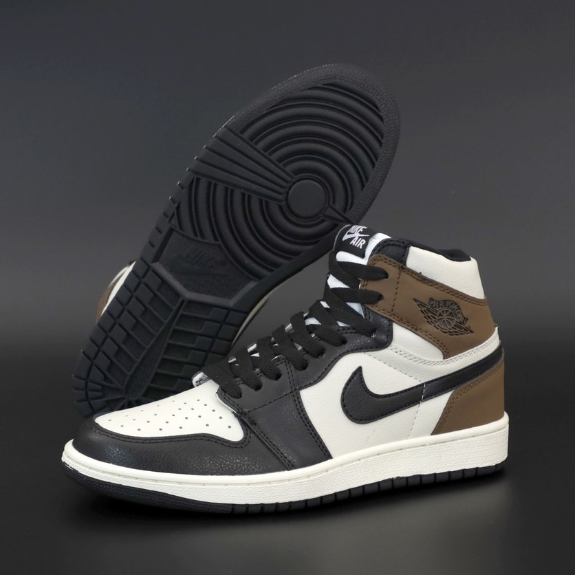 

Женские кроссовки в стиле Nike Air Jordan 1 Retro High, кожа, коричневый, белый, черный, Вьетнам 37, Разные цвета