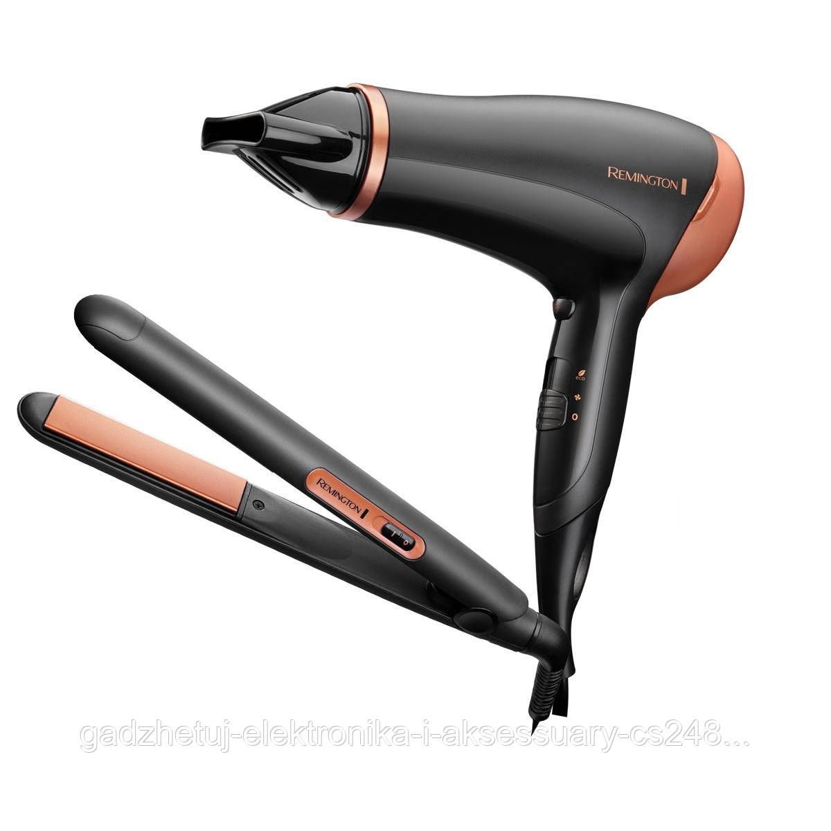 

Подарочный набор фен+выпрямитель Remington D3012GP HAIRCARE GIFTPACK, 2000Вт, керам.покрытие, черный