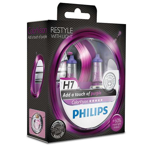 

Комплект авто ламп H7 55W 12V PHILIPS оригинал с гарантией! PX26d Color Vision Purple