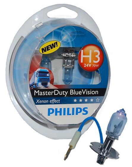 

Комплект авто ламп H3 70W 24V PHILIPS оригинал с гарантией! PK22s Master Duty Blue Vision